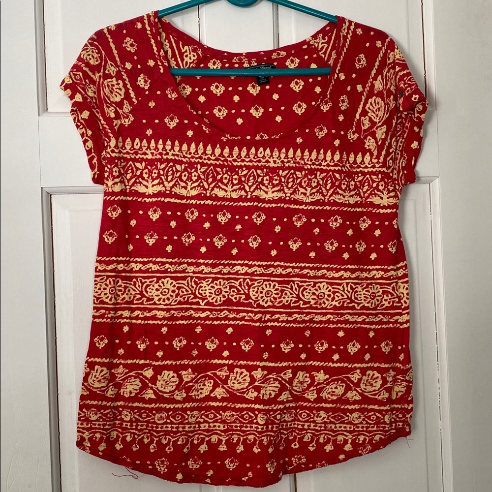 Lucky Brand Red and Gold Floral Top